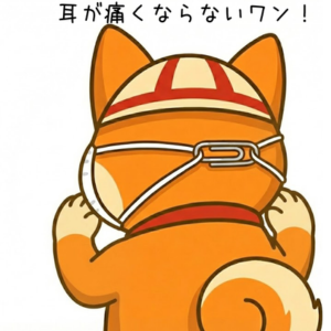 マスクを耳にかけず、後頭部付近でクリップ止めしているイラスト