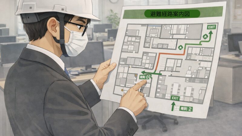 避難経路を確認中の男性