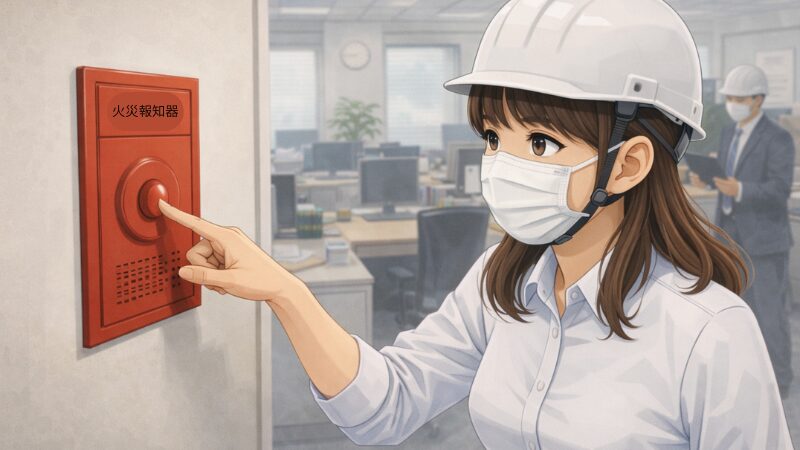 非常ベルのボタンを押す女性