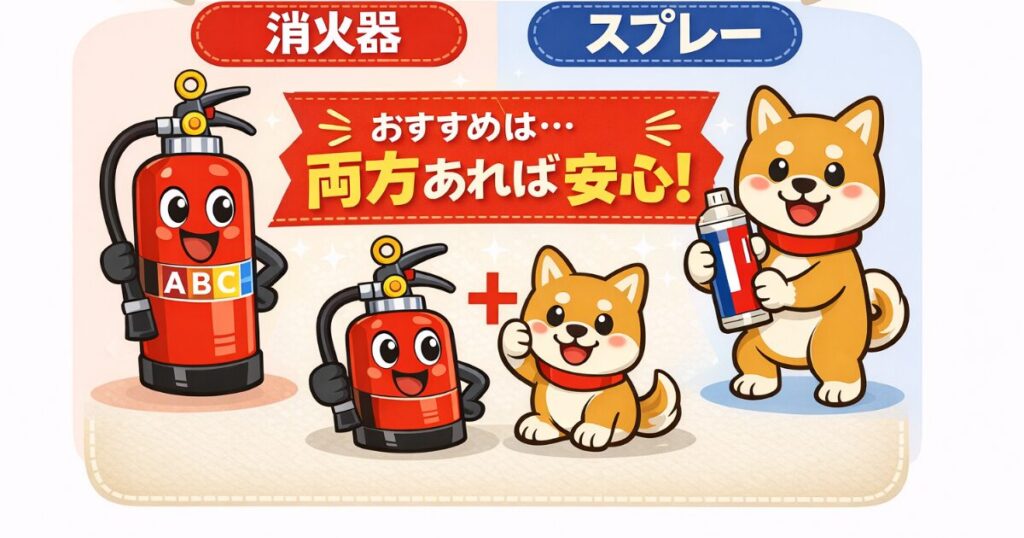消火器と消火スプレーのイラスト