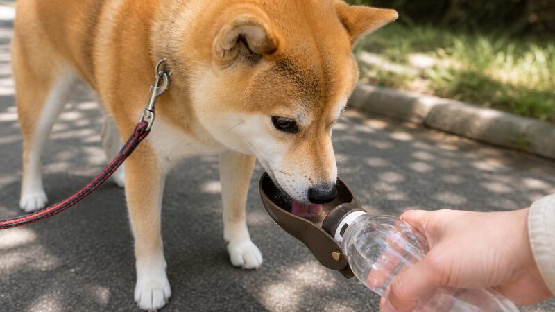 水を飲む柴犬