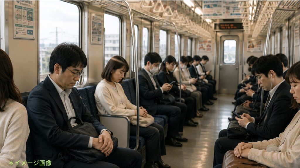 電車の中で座る人々